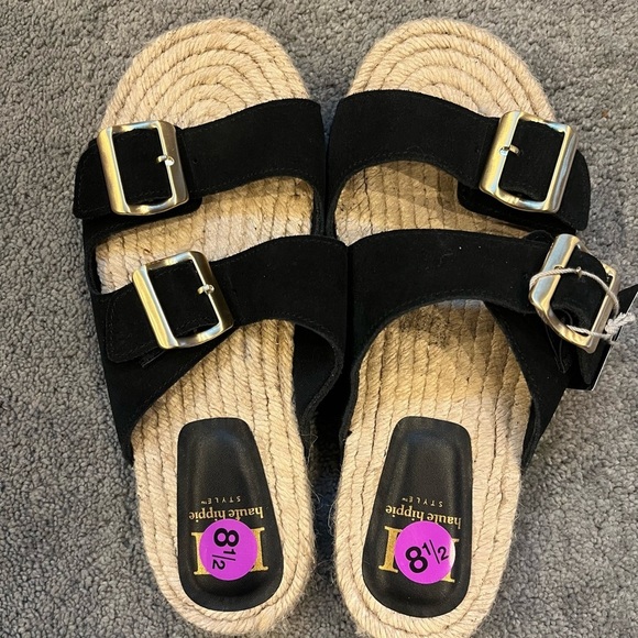 Haute Hippie Shoes - Haute Hippie Black Sandals with Gold Buckles NWT